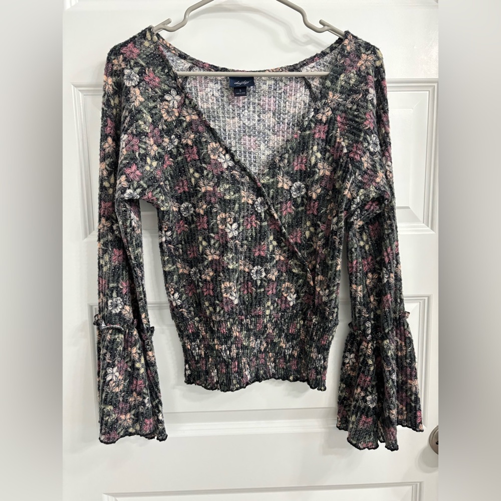 Daytrip Floral Wrap Blouse - Pink and Gray